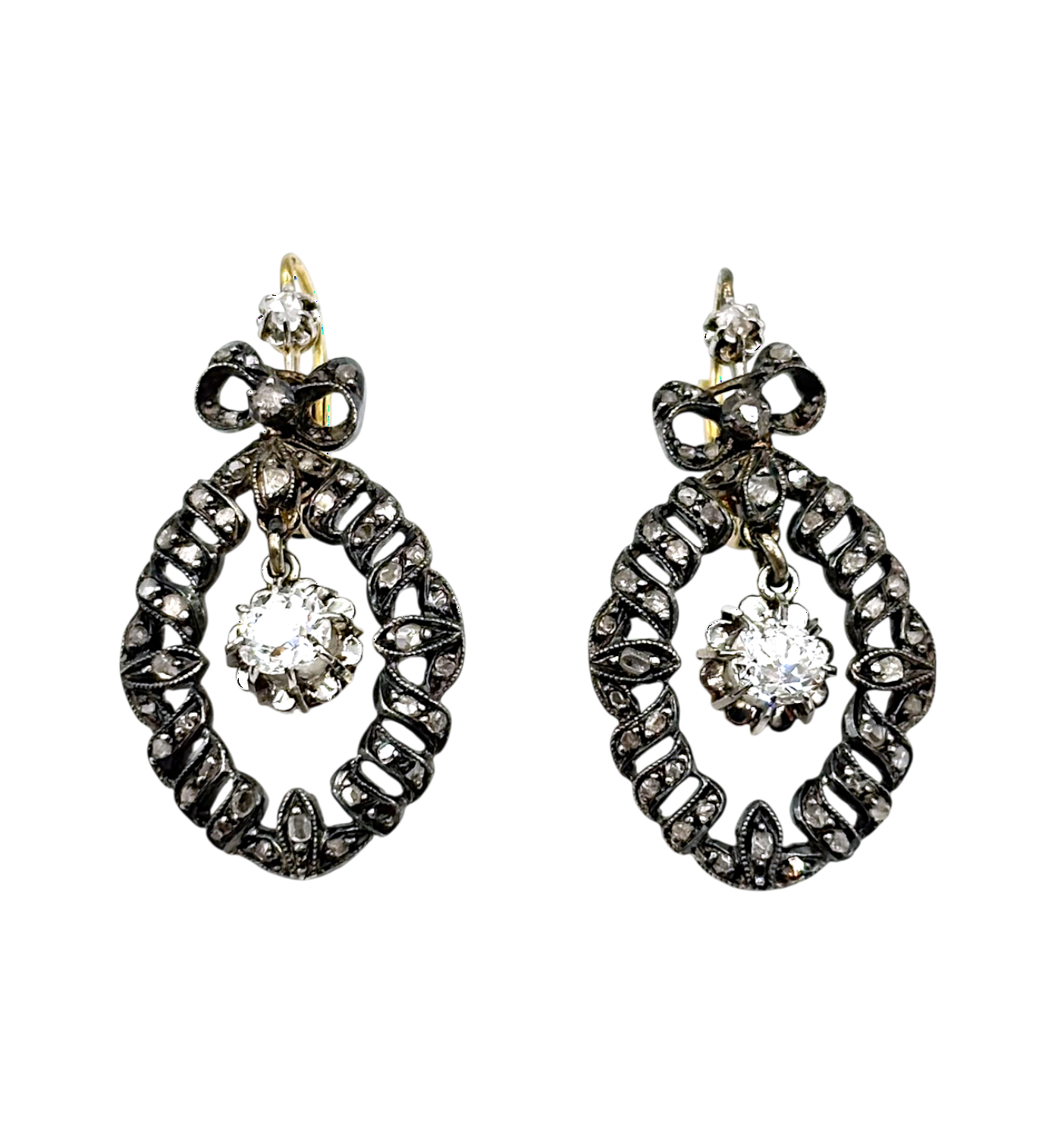 BOUCLES D'OREILLES PENDANTES ÉPOQUE XIXème AVEC DIAMANTS