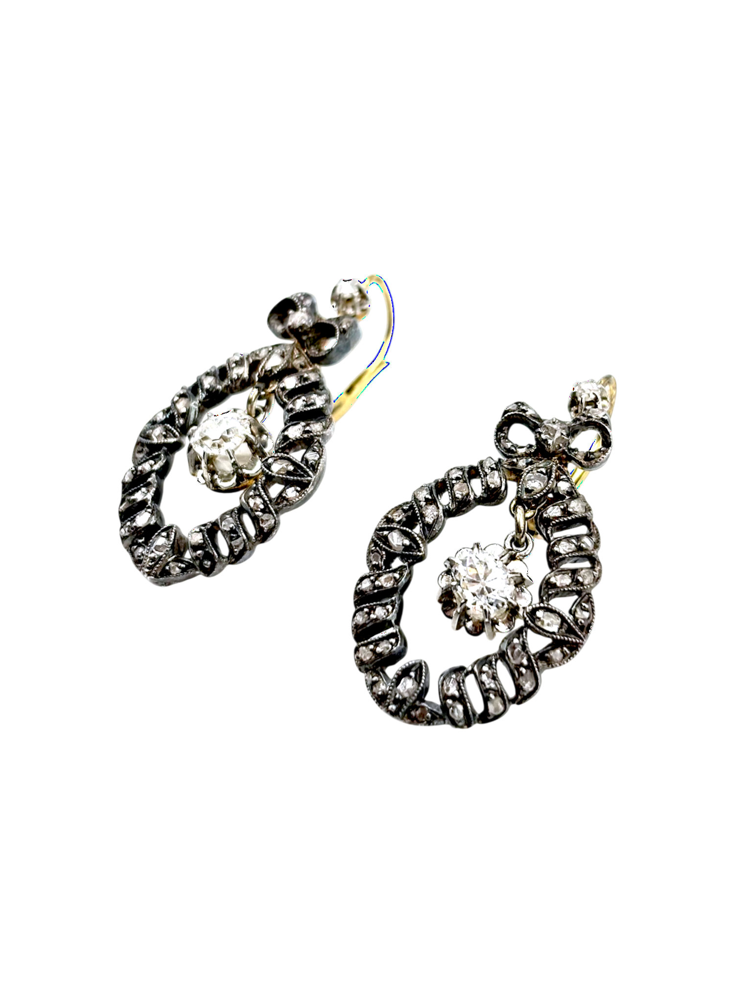 BOUCLES D'OREILLES PENDANTES ÉPOQUE XIXème AVEC DIAMANTS – Image 4