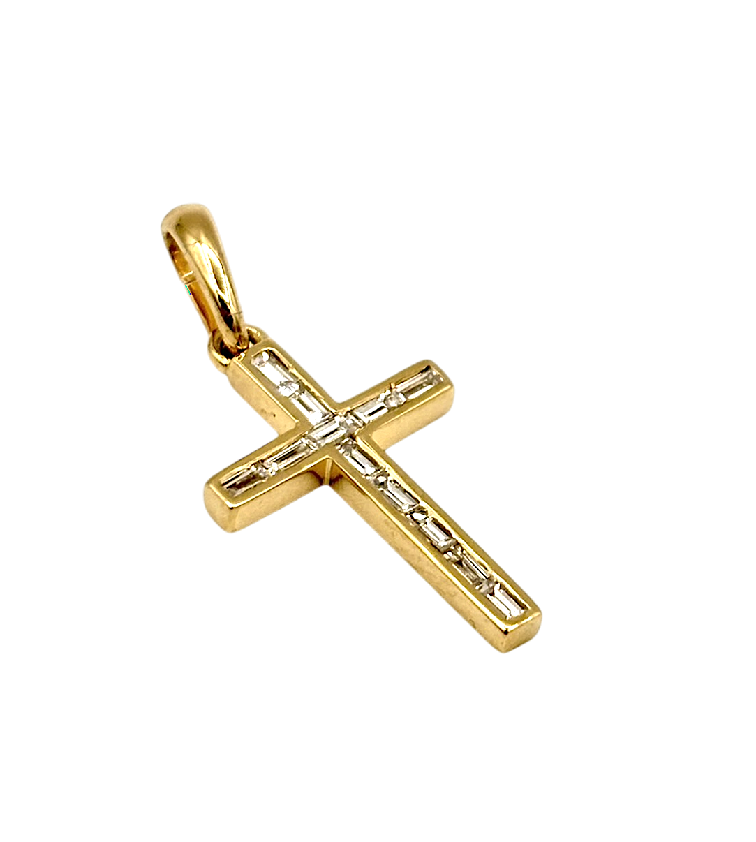 PENDENTIF CROIX EN OR ET DIAMANTS TAILLE BAGUETTE
