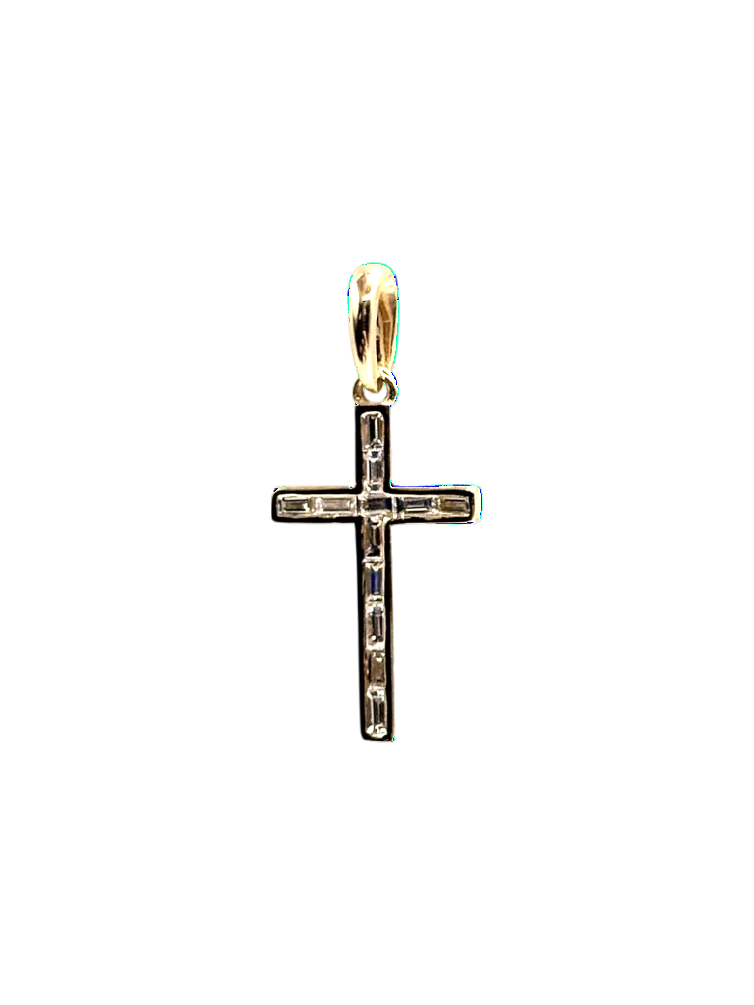 PENDENTIF CROIX EN OR ET DIAMANTS TAILLE BAGUETTE – Image 3