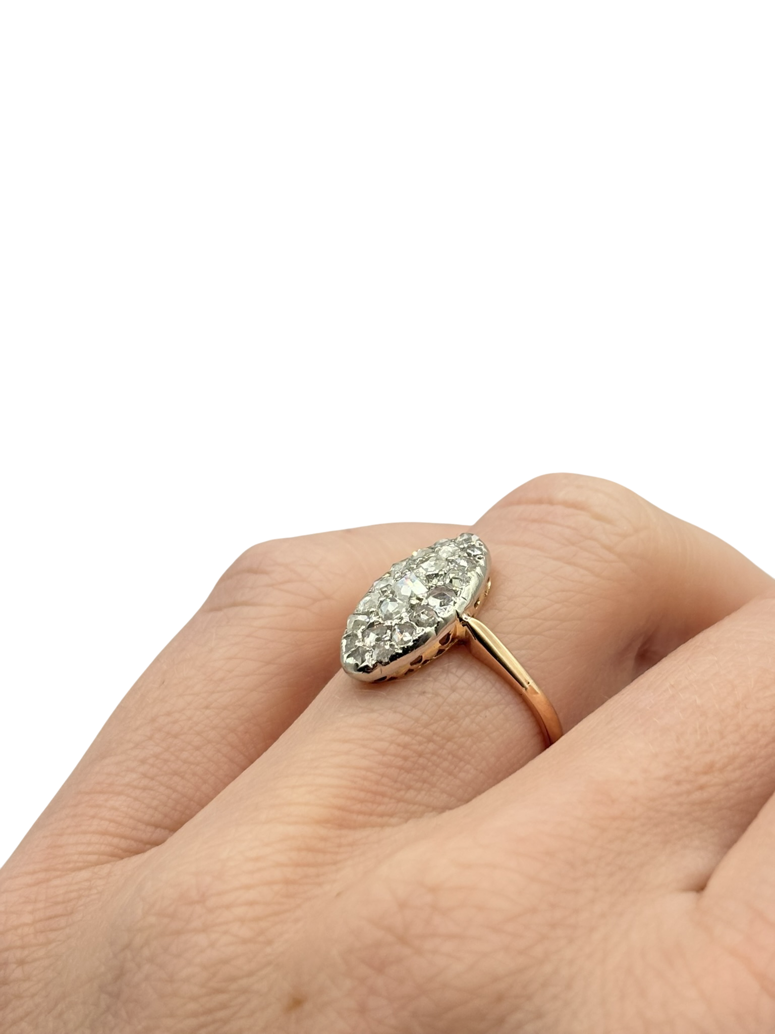 BAGUE PLATINE ET EN OR ROSE AVEC DIAMANTS TAILLE ROSE – Image 7