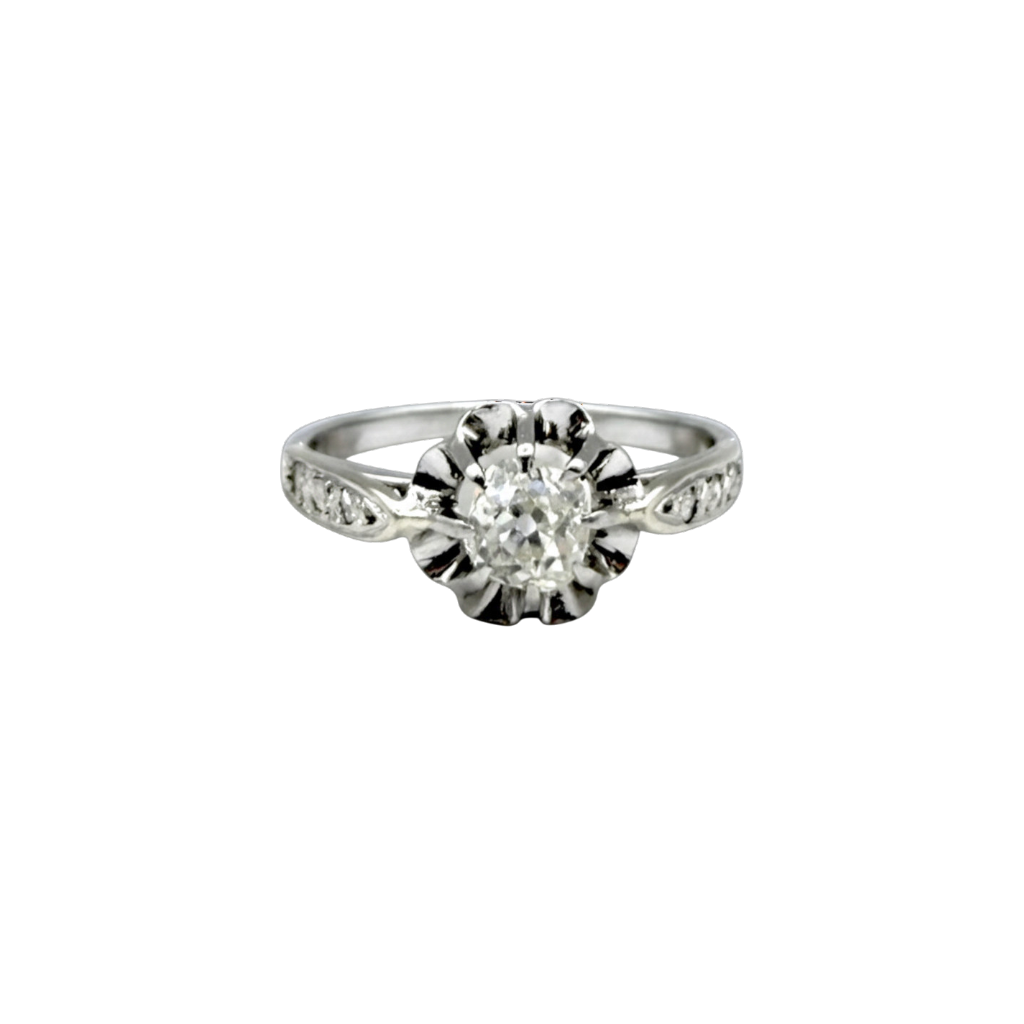 BAGUE SOLITAIRE OR GRIS ET PLATINE DIAMANT TAILLE ANCIENNE