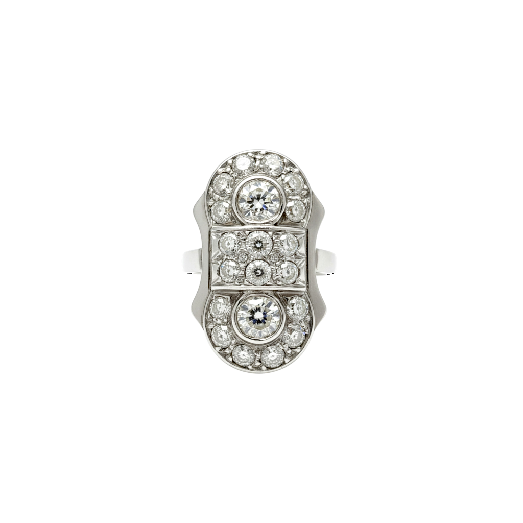 BAGUE ENTOURAGE OR GRIS ET PLATINE DIAMANT ROND