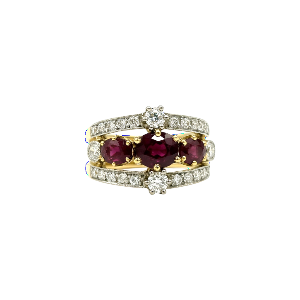 BAGUE BANDEAUX RUBIS ET DIAMANTS