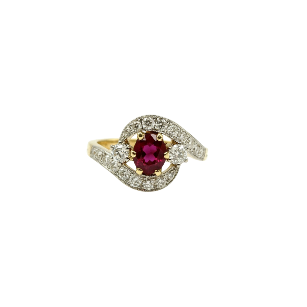 BAGUE OR JAUNE RUBIS ET DIAMANTS NATURELS