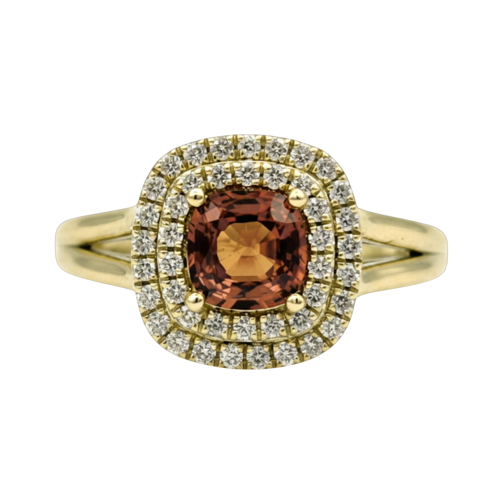 BAGUE OR JAUNE SAPHIR ORANGE ET DIAMANTS