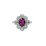 BAGUE ENTOURAGE PLATINE RUBIS ET DIAMANTS