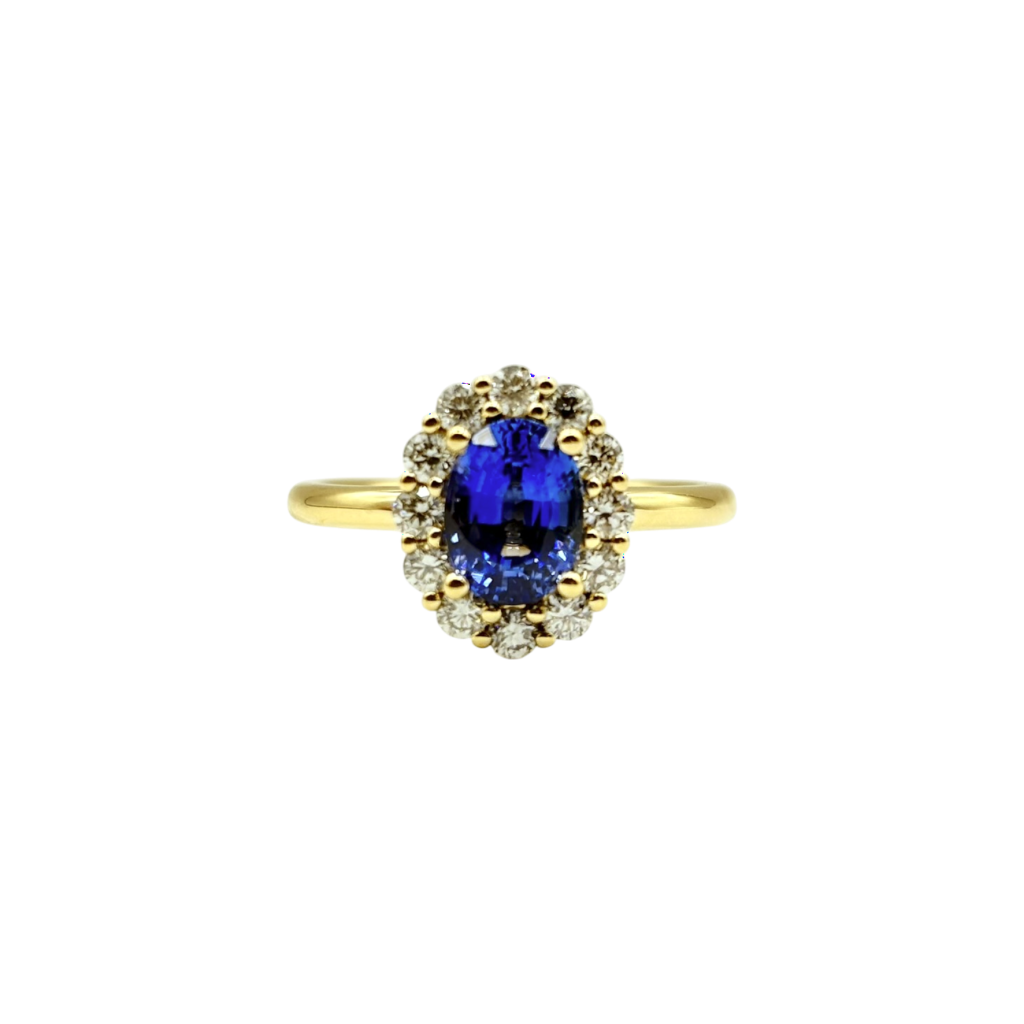 BAGUE OR JAUNE SAPHIR CENTRALE ET DIAMANTS
