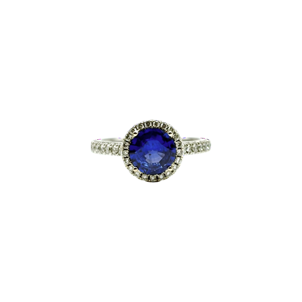 BAGUE OR GRIS SAPHIR CENTRAL ET ENTOURAGE DIAMANTS