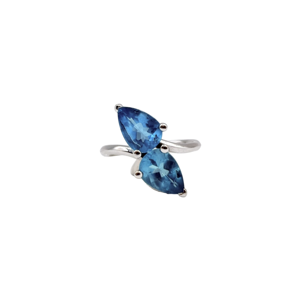 BAGUE TOI&MOI EN OR GRIS APATITES BLEUES