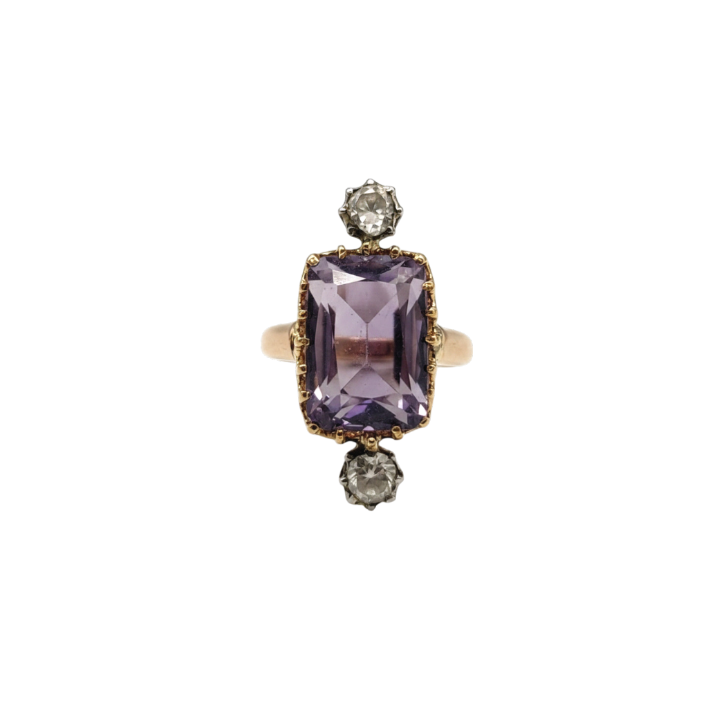BAGUE ANCIENNE EN OR ROSE AMÉTHYSTE ET DIAMANTS TAILLE ROSE