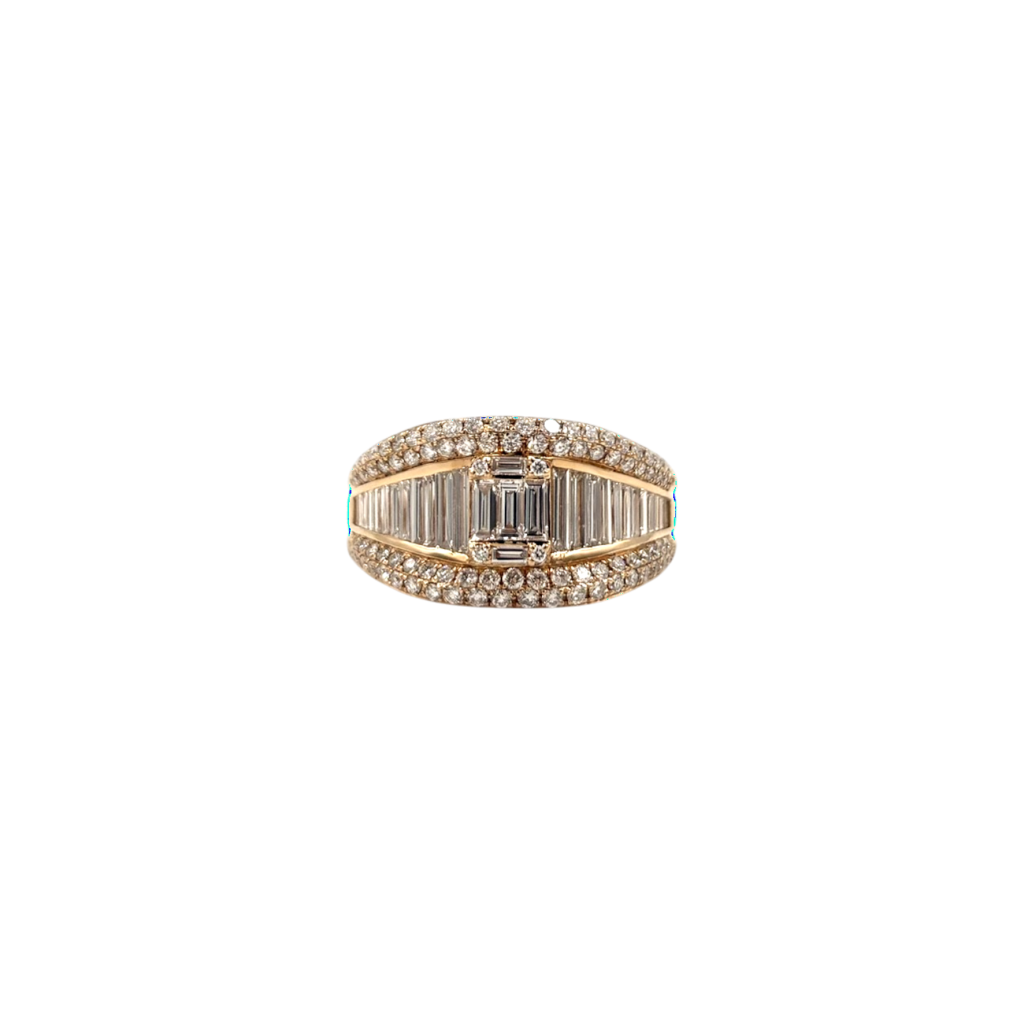 BAGUE BANDEAU EN OR ROSE DIAMANTS BAGUETTES ET RONDS