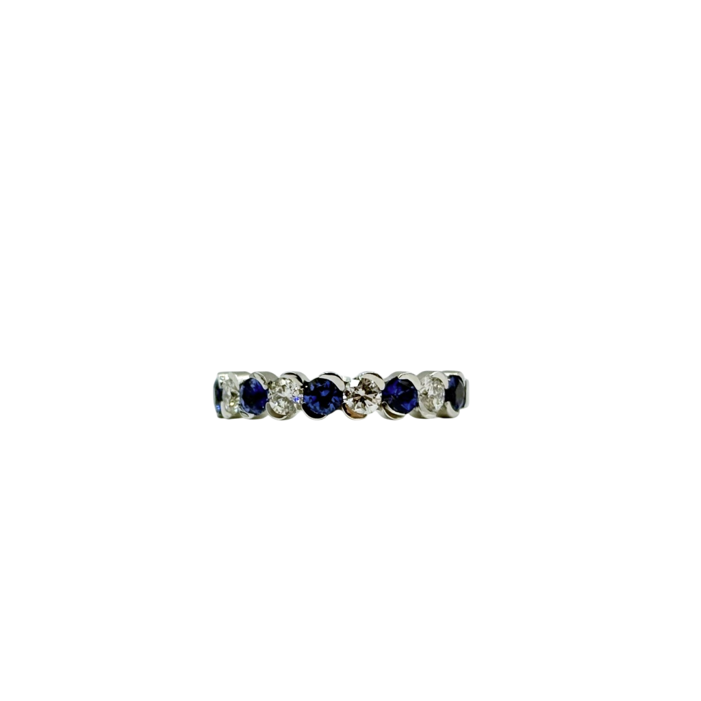 BAGUE ALLIANCE EN OR GRIS DIAMANTS ET SAPHIRS