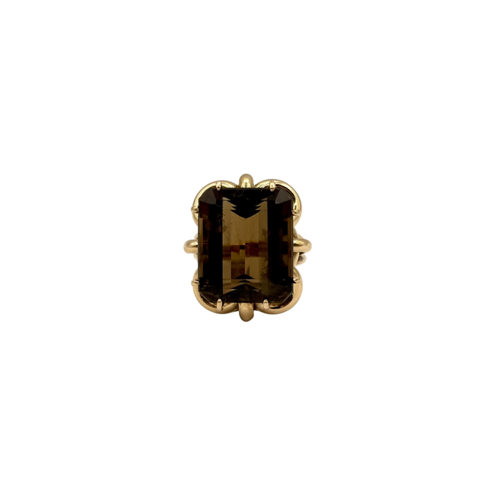 BAGUE EN OR ROSE QUARTZ FUMÉ RECTANGLE