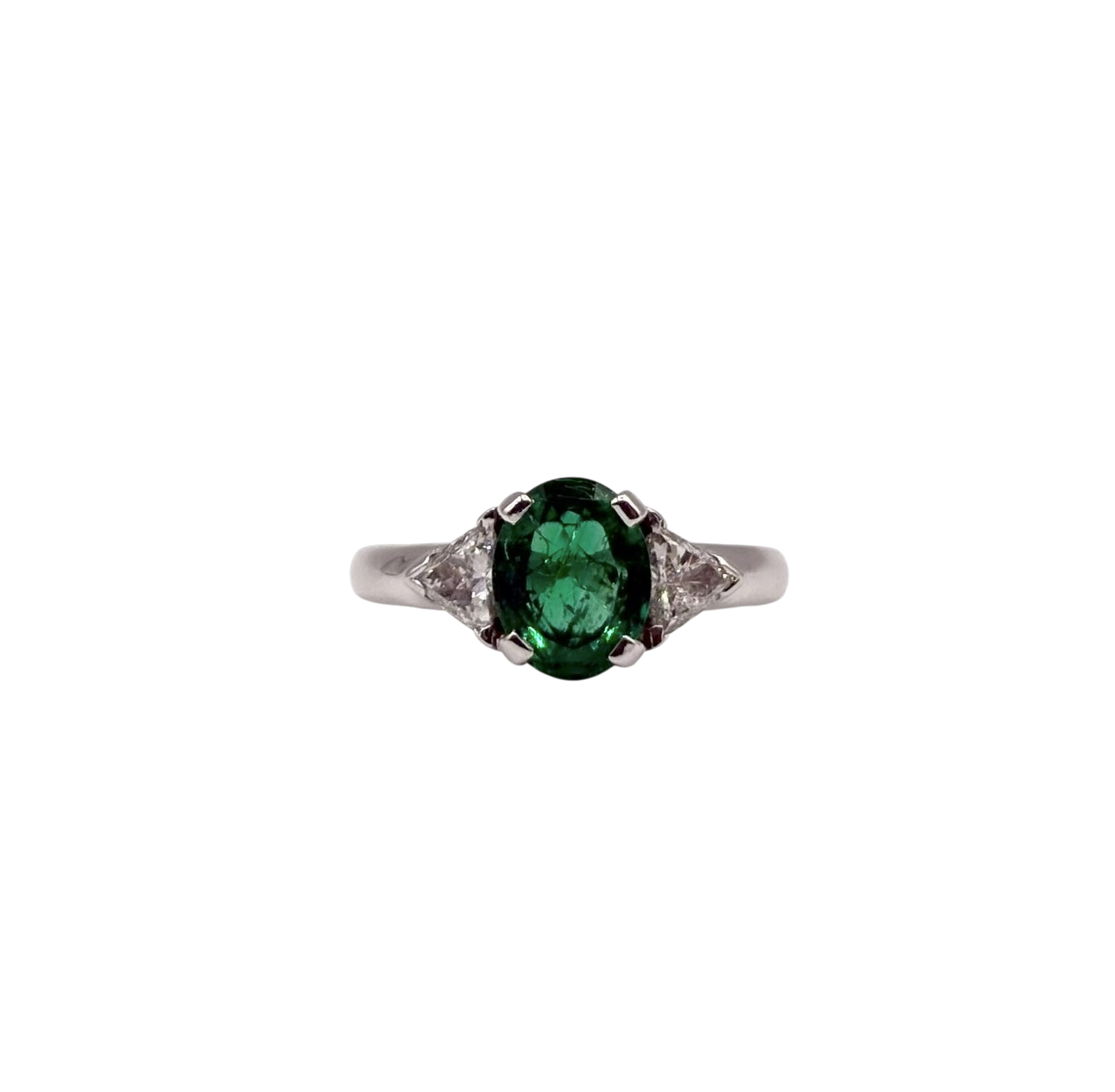 BAGUE EN OR GRIS EMERAUDE CENTRALE ET DIAMANTS