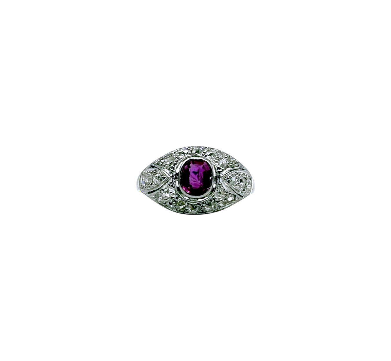 BAGUE EN OR BLANC RUBIS CENTRALE ET DIAMANTS