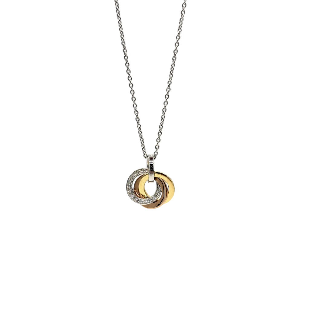 PENDENTIF 3 ANNEAUX 3 ORS ET DIAMANTS