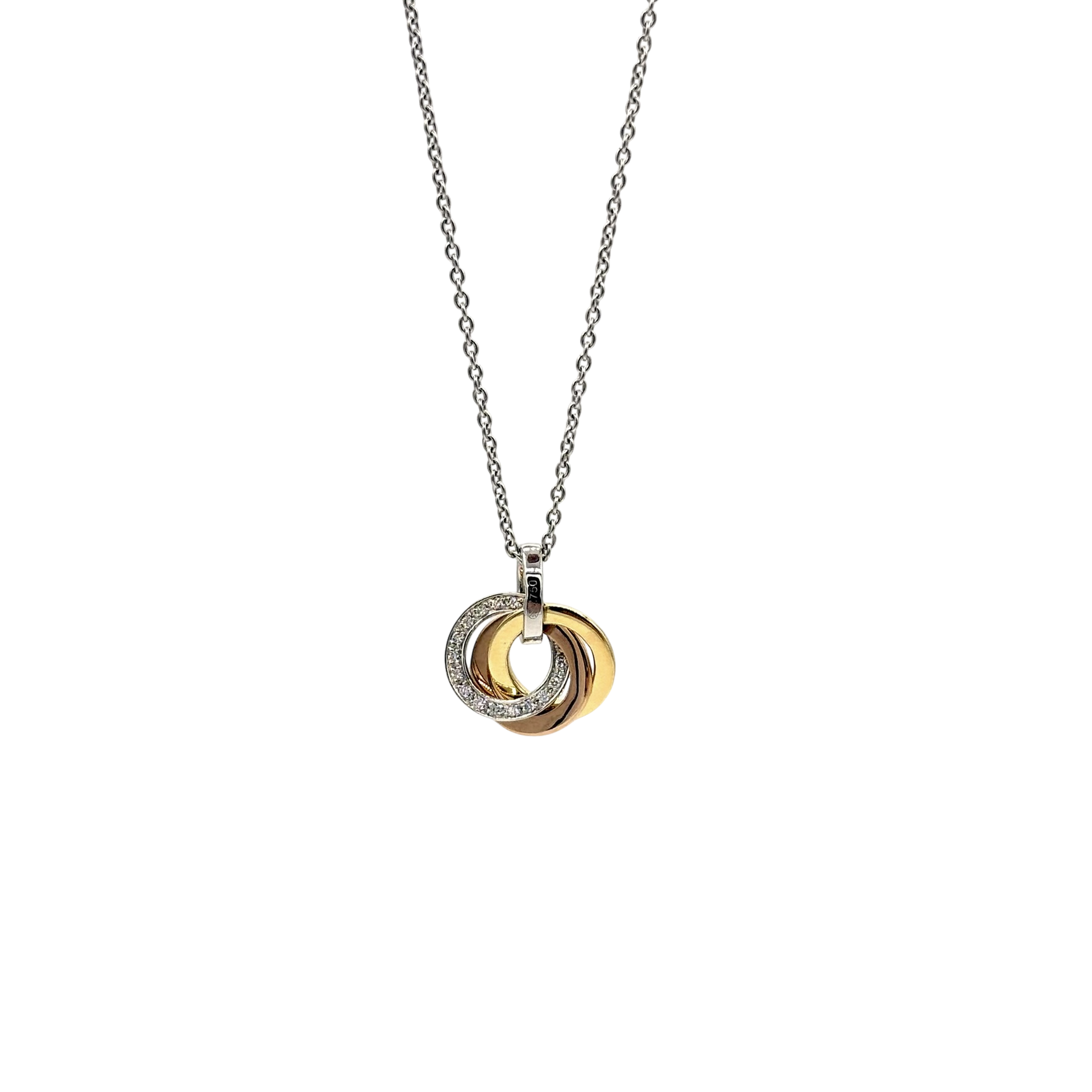 PENDENTIF 3 ANNEAUX 3 ORS ET DIAMANTS