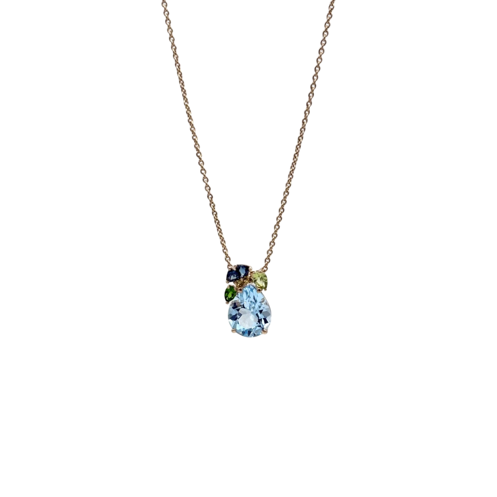 PENDENTIF EN OR ROSE 3 PIERRES FINES ET SAPHIRS JAUNES