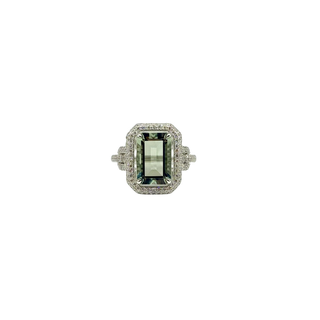 BAGUE NEUVE PLATINE AMÉTHYSTE VERTE