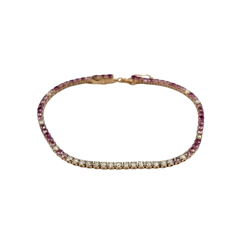 BRACELET RIVIÈRE EN OR ROSE SAPHIRS ROSE ET DIAMANTS