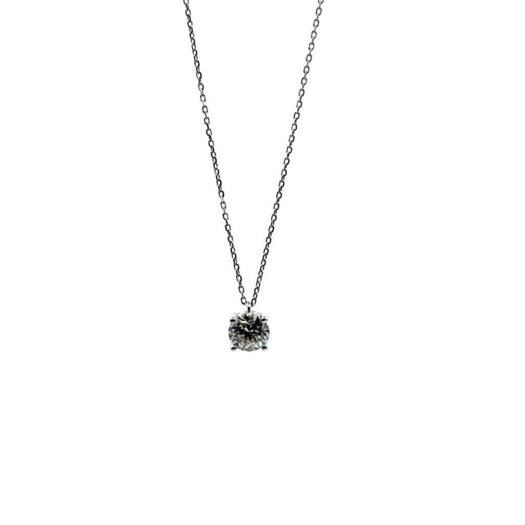 COLLIER PENDENTIF SOLITAIRE DIAMANT NATUREL ROND OR BLANC