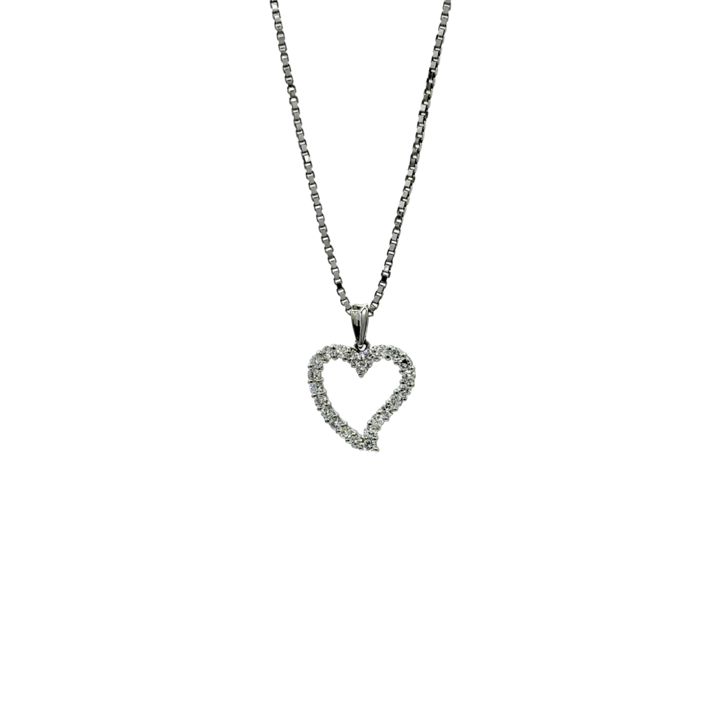COLLIER AVEC PENDENTIF CŒUR EN OR GRIS SERTI DIAMANTS